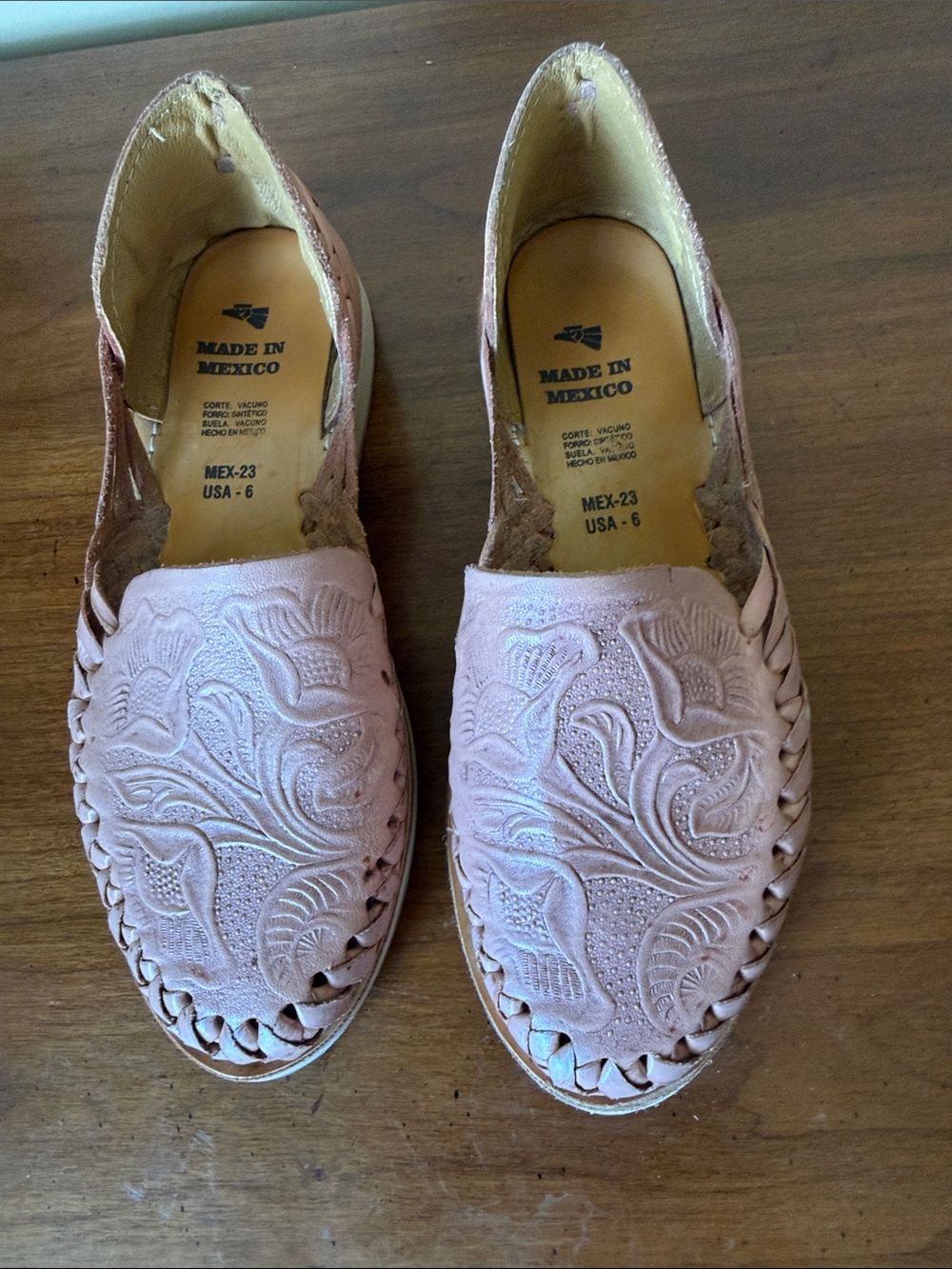 MIA Blush Pink Floral Woven Leather Slip-Ons